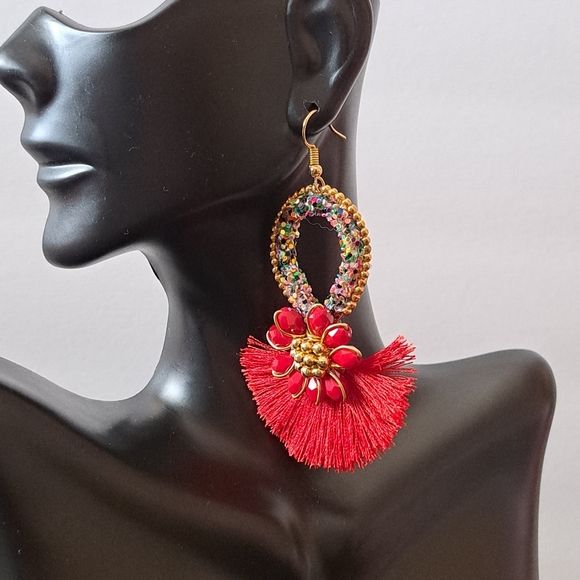 Earrings color Red 100%hand made - Picture 2 of 2